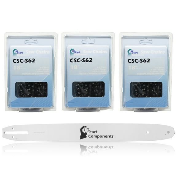 Replacement 18" Single Rivet Bar and 18" Semi Chisel Chain Combo for Troy-Bilt TB4018 Chainsaw (18" Length, 3/8" Pitch, 0.050" Gauge, 62 Drive Links, 7 Sprocket Nose Tooth) 1 Bar 3 Chains