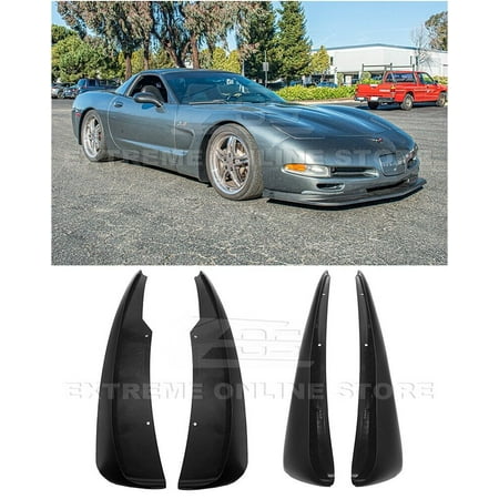 Replacement For 1997-2004 Chevrolet Corvette C5 ALL Models | GM Factory XL Extended Style Front & Rear Side Splash Guards Mud Flap Pair ( ABS Plastic - Matte Black )