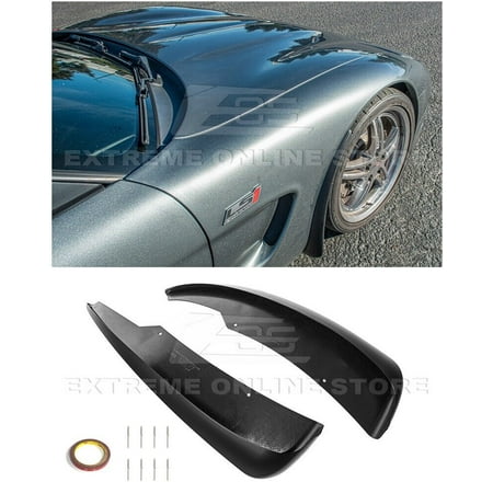 Replacement For 1997-2004 Chevrolet Corvette C5 ALL Models | GM Factory XL Extended Style Front Side Splash Guards Mud Flap Pair ( ABS Plastic - Matte Black )