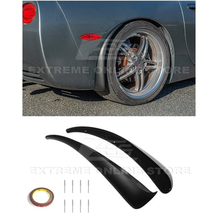 Replacement For 1997-2004 Chevrolet Corvette C5 ALL Models | GM Factory XL Extended Style Rear Side Splash Guards Mud Flap Pair ( ABS Plastic - Matte Black )