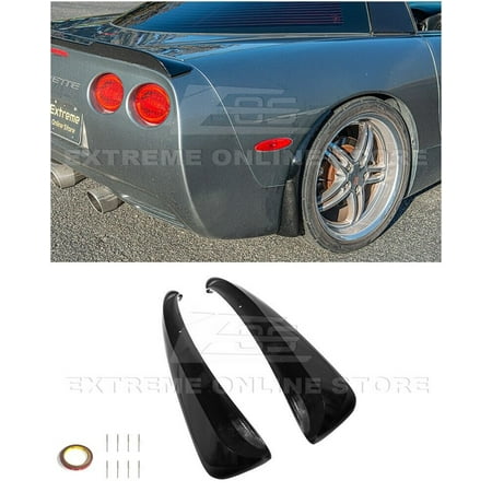 Replacement For 1997-2004 Chevrolet Corvette C5 ALL Models | GM Factory XL Extended Style Rear Side Splash Guards Mud Flap Pair ( ABS Plastic - Painted Glossy Black )