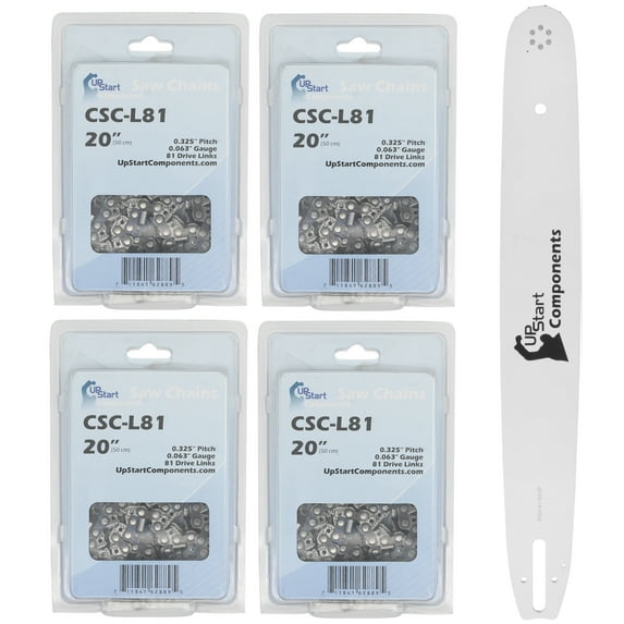 Replacement 20" Multi Rivet and 20" L81 Chain Combo for Stihl MS 271 Chainsaw (20" Length, .325" Pitch, 0.063" Gauge, 81 Drive Links, 12 Sprocket Nose Tooth) 1 Bar 4 Chains