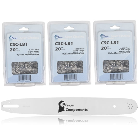 Replacement 20" Multi Rivet and 20" L81 Chain Combo for Stihl MS 290 Chainsaw (20" Length, .325" Pitch, 0.063" Gauge, 81 Drive Links, 12 Sprocket Nose Tooth) 1 Bar 3 Chains