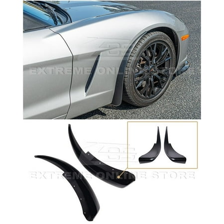 Replacement For 2005-2013 Chevrolet Corvette C6 BASE Models | GM Factory XL Extended Style ABS Plastic - Matte Black Front Wheel Side Splash Guards Mud Flap Pair