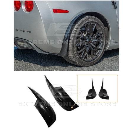 Replacement For 2005-2013 Chevrolet Corvette C6 BASE Models | GM Factory XL Extended Style ABS Plastic - Painted Glossy Black Rear Wheel Side Splash Guards Mud Flap Pair