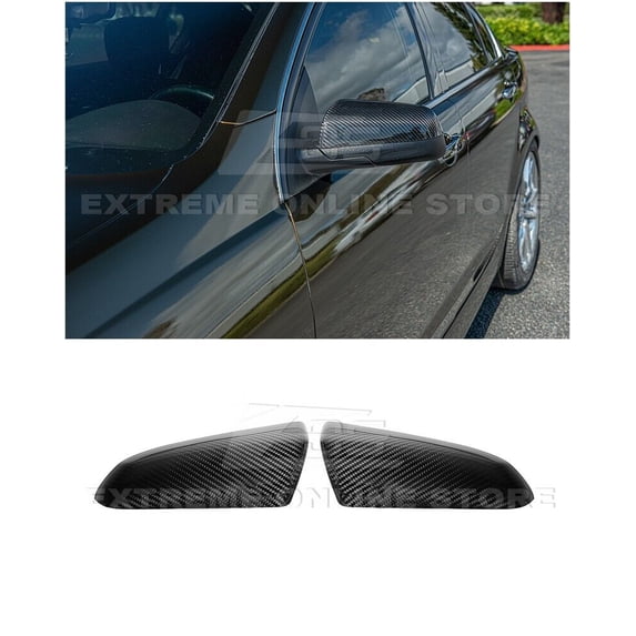 Replacement For 2008-2009 Pontiac G8 | 2014-2017 Chevrolet SS & Caprice ALL Models Factory Style CARBON FIBER Tape-On Front Side Mirror Cover Pair MC-565-BKCF