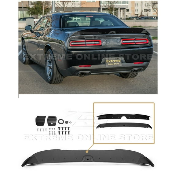 Replacement For 2008-Present Dodge Challenger ALL Models | SRT Hellcat Redeye Performance Style ABS Plastic Primer Black Rear Trunk Lid Wing Spoiler Wickerbill Insert