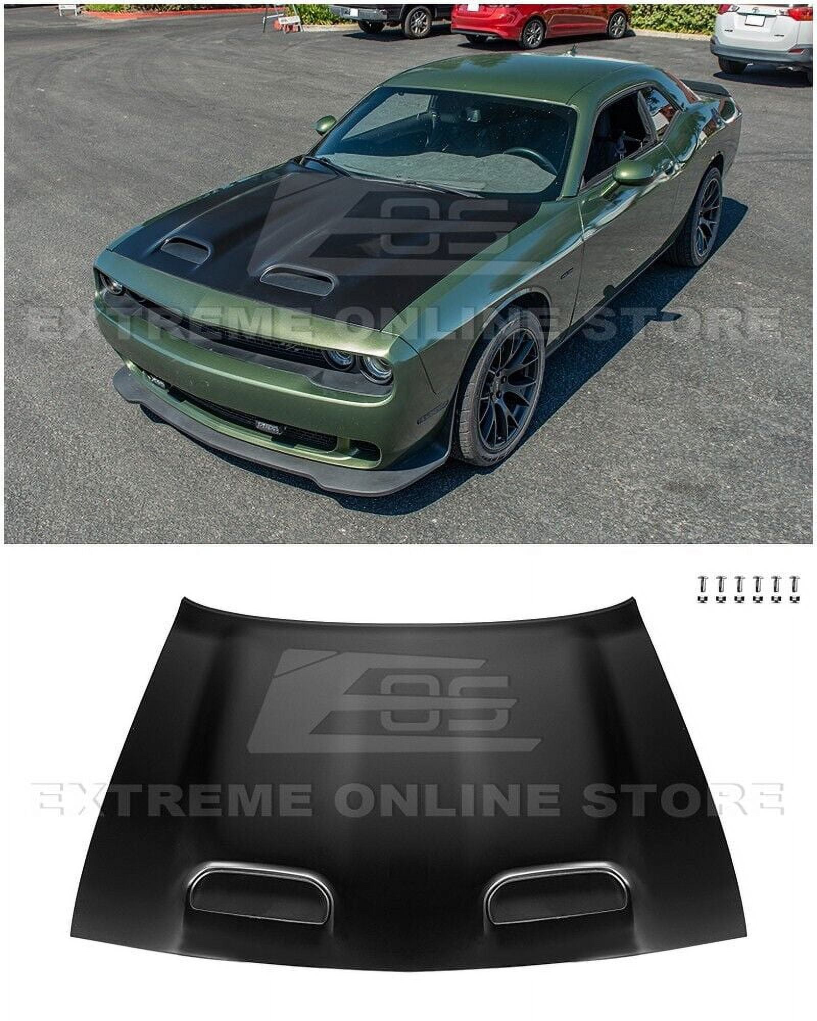 Replacement For 2008-Present Dodge Challenger Models | SRT Hellcat Redeye Style Aluminum - Primed Black Replacement Front Air Vented Scoop Hood Cover HOOD-711-ALUMINUM