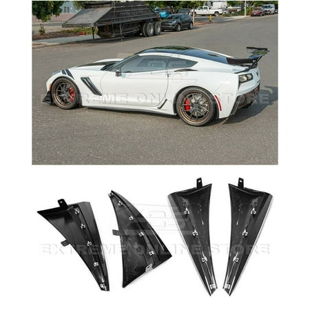 Replacement For 2014-2019 Chevrolet Corvette C7 ALL Models | GM Factory XL Extended Style ABS Plastic - Plastic Black Front & Rear Side Splash Guards Mud Flap Pair