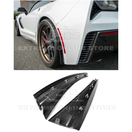Replacement For 2014-2019 Chevrolet Corvette C7 ALL Models | GM Factory XL Extended Style ABS Plastic - Plastic Black Rear Side Splash Guards Mud Flap Pair