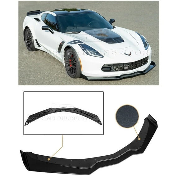 Replacement For 2014-2019 Chevrolet Corvette C7 | Z06 Stage 2.5 Extended Style ABS Plastic PAINTED CARBON FLASH Front Bumper Lower Lip Splitter With Side Winglet Extensions Pair