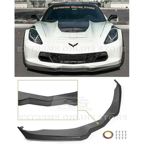 Replacement For 2014-Present Chevrolet Corvette C7 | Z06 Z07 Stage 2 Style Front Bumper Lower Lip Splitter ( ABS Plastic - Hydro-Dipped Carbon Fiber )