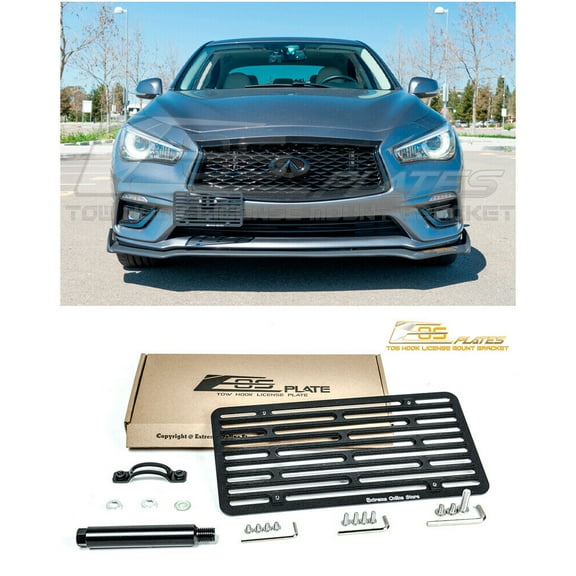 Replacement For 2014-Present Infiniti Q50 Sedan Models | EOS Plate Version 2 Front Bumper Tow Hook License Plate Relocator Mount Bracket Tow-132-V2 (Full Size)