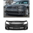 thumbnail image 1 of Replacement For 2015-Present Dodge Charger Models | Facelift SRT HellCat Style Polyurethane - Primed Black Replacement Full Conversion Front Bumper Cover - Fog Cover Version, 1 of 12