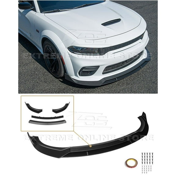 Replacement For 2015-Present Dodge Charger SRT Widebody | SRT Track Performance Style 4Pcs Front Bumper Lower Lip Splitter (ABS Plastic - Matte Black)