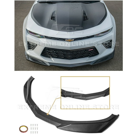 Replacement For 2016-2022 Chevrolet Camaro SS 2019-2022 Chevrolet Camaro LT LS RS | ZL1 Style ABS Plastic Hydro-Dipped Carbon Fiber Front Bumper Lip Splitter