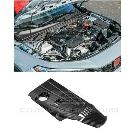 Replacement For 2017-Present Honda Civic FK8 FL5 Type-R Models | JDM Factory Style Dry PrePreg Carbon Fiber - Black Carbon Fiber Rear Engine Trim Valve Vent Cover