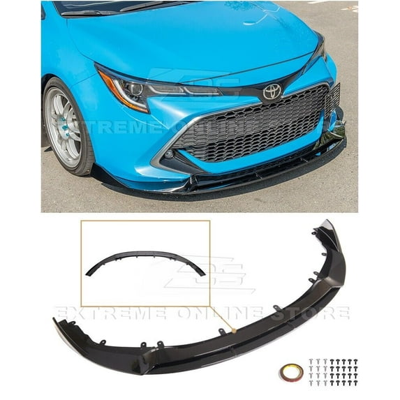 Replacement For 2019-Present Toyota Corolla Hatchback | Performance Track Style ABS Plastic - Painted Glossy Black Front Bumper Lower Lip Spoiler Ground Effects