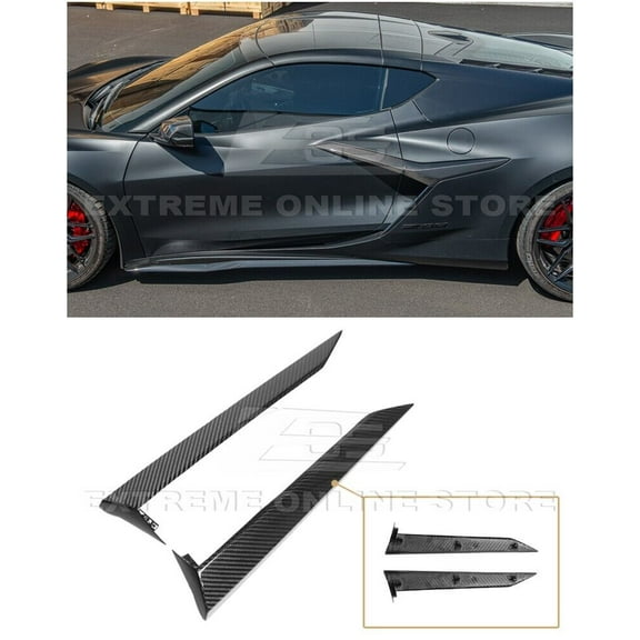 Replacement For 2020-Present Chevrolet Corvette C8 E-Ray & Z06 Models | GM Factory Style CARBON FIBER Replacement Side Fender Vent Door Handle Trim Pair DH-699-BKCF