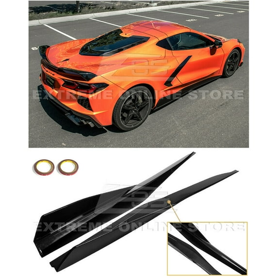 Replacement For 2020-Present Chevrolet Corvette C8 | GM Factory 5VM Style ABS Plastic Painted Carbon Flash Metallic Side Skirts Rocker Panels Extension Pair