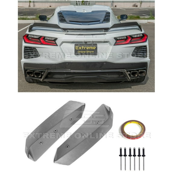 Replacement For 2020-Present Chevrolet Corvette C8 Models | Z51 Style Rear Trunk Lid Wing Spoiler Add-On Wickers Pair ( ABS Plastic - Hydro-Dipped Carbon Fiber )