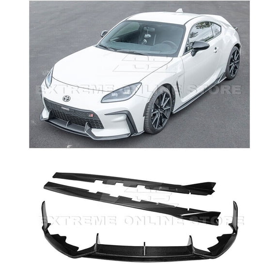 Replacement For 2022-Present Toyota GR86 Models | JDM Performance Package CARBON FIBER Front Bumper Lip Splitter & Side Skirts Rocker Extension Molding Pair