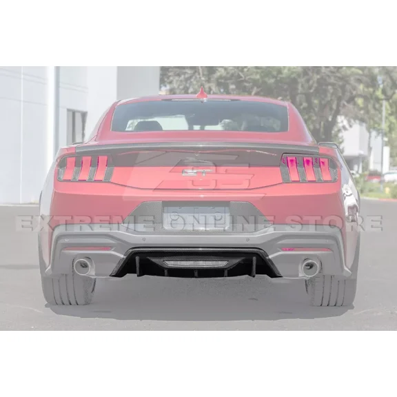 Replacement For 2024-Present Ford Mustang S650 EcoBoost & GT Models | Performance Track Style Replacement DRY PRE-PREG CARBON FIBER Add-On Rear Lower Bumper Finned Diffuser