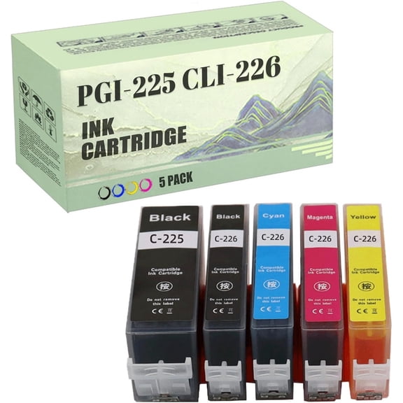 Replacement 225 226 Ink Cartridges Compatible for Canon PGI-225 CLI-226 Ink Cartridge for MG5210 IP4810 MG8120 MG6120 MG5220 MG5120 IP4820 MX882 IX6520 Printer 5 Pack