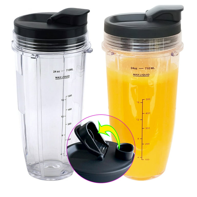 Replacement 24oz Nutri Ninja Blender Cup with Sip & Seal Lid For BL450  BL454 BL456 BL480 BL482 BL640 BL642 BL682 BN751 BN801 Foodi SS101 SS351 SS401  Ninja Blender Auto IQ Blade, 2-Pack 