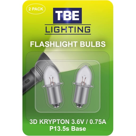 Replacement 3 Volt / 3D 3.6 Volt, 0.75A Bayonet Base P13.5 Krypton Flashlight Bulbs, Pack of 2 Energy efficient Bulbs to fit a Standard Torches