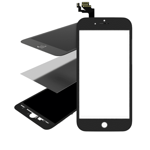 Replacement 3in1 (Front Glass + Frame + OCA Pre-Installed) Compatible For iPhone 6 Plus (2 Pack) (Black)