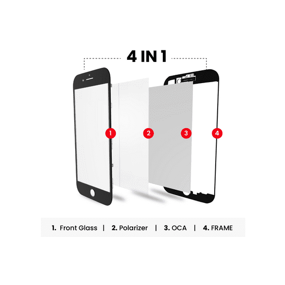 Replacement 4 in 1 (Front Glass + Frame + Polarizer + OCA Pre-Installed) Compatible For iPhone 6S (2 Pack) (Black)