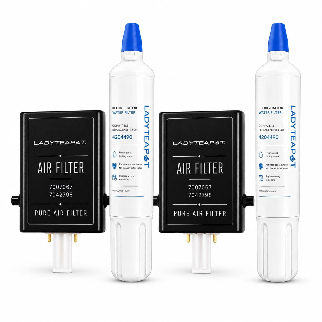 Replacement 4204490 Water Filter and 7007067 Air Purification Cartridge Combo Pack, Compatible with Sub-Zero 4204490, 4290510 Water Filter, 7042798/7007067 Air Filter (2+2 Count)