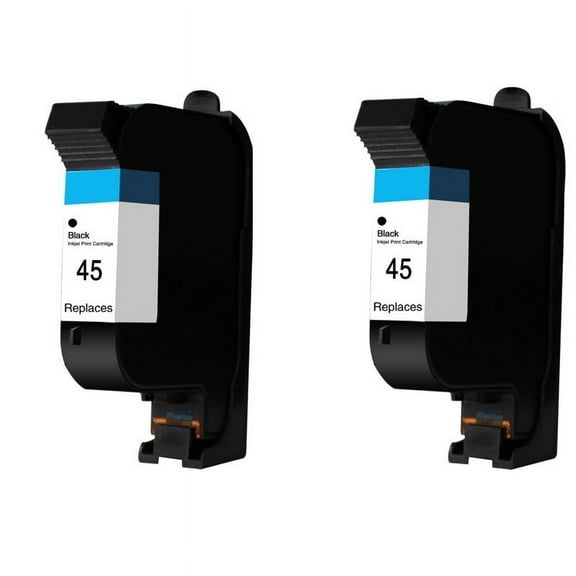 Replacement 45 Black Ink Cartridge 51645 51645A High Yield compatible for HP Photosmart 1000 1100 1115 1215 1218 13150 4654 (2 Pack)