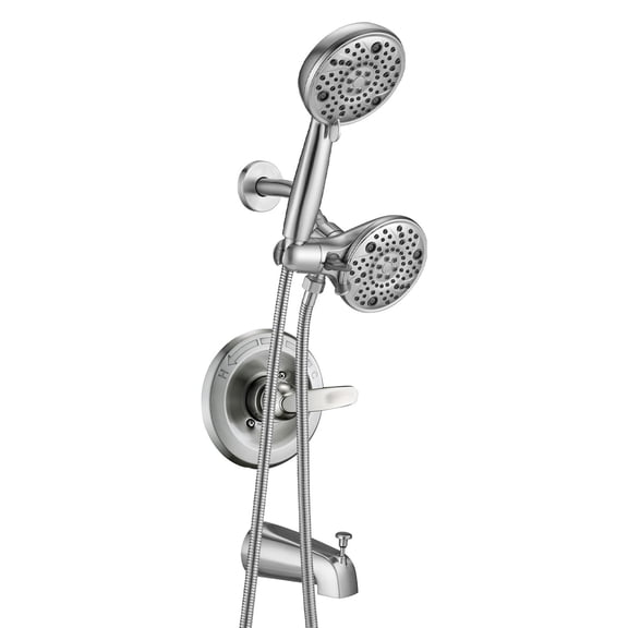 Replacement 5" Dual Shower Combo Faucet Tub Trim Kit for Delta 13/14 Series, High Pressure Round Rain Shower Head& Handheld Set, Faucet System, Brushed Nickel (Valve& Catridge Not Inclued)