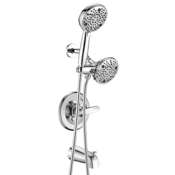 Replacement 5" Dual Shower Combo Faucet Tub Trim Kit for Delta 13/14 Series, High Pressure Round Rain Shower Head& Handheld Set, Shower Faucet System, Chrome (Valve& Catridge Not Inclued)