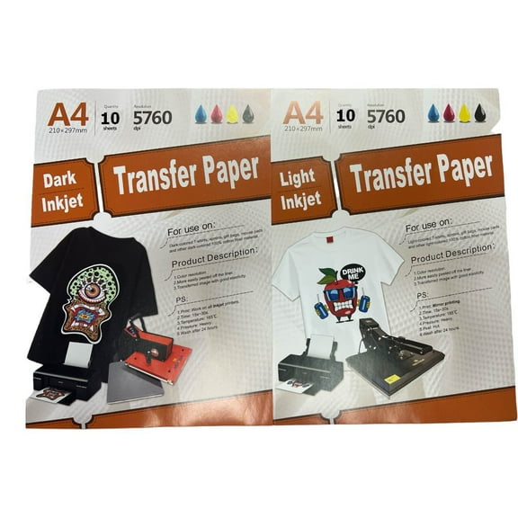 Inkjet Printable Heat Transfer Paper DARK LIGHT T-shirt Iron-on 20 Sheets 8.5x11 A4