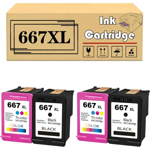 Replacement 667 XL Ink Cartridges Compatible for HP 1275 2374 2375 2376 2775 2776 6475 6476 6075 Printers 1 Black 1 Color