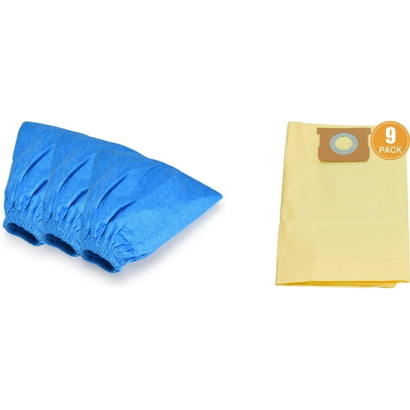 Replacement for 8-10 Gallon High Efficiency Dust Bag, 9 PackVHBM and 3 Pack Cloth Filter for Dry Pickup (VRC51 3701),Fits Vacmaster 8-10 Gallon Wet/Dry Vacuum Cleaners(9 Dust Bags+3 Cloth Filters)