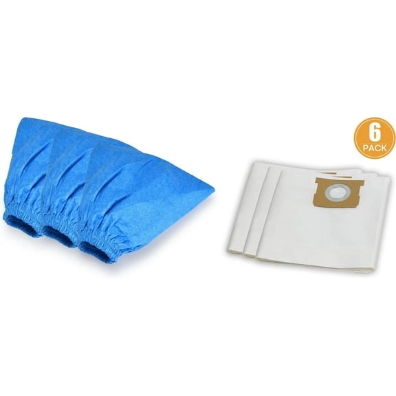 Replacement for 8-10 Gallon Standard Dust Bag, 6 Pack, VDBM and 3-Pack Cloth Filter for Dry Pickup (VRC51 3701),Fits Vacmaster 8-10 Gallon Wet/Dry Vacuum Cleaners(6 Dust Bags+3 Cloth Filters)