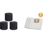 Replacement for 8-10 Gallon Standard Dust Bag, 9 Pack, VDBM and 3-Pack Foam Filter for Wet Pick-upVFF51 3701,Fits Vacmaster 8-10 Gallon Wet/Dry Vacuum Cleaners9 Dust Bags+3 Foam Filters
