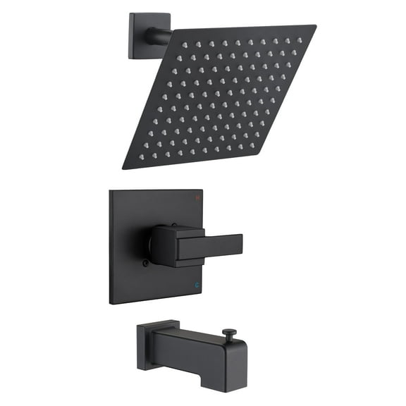 Replacement 8" Rain Shower Faucet Tub Trim Kit for Delta 13/14 Series, High Pressure Square Rain Shower Head& Handle Set (Valve& Catridge Not Inclued) (With Tub Spout, Matte Black)