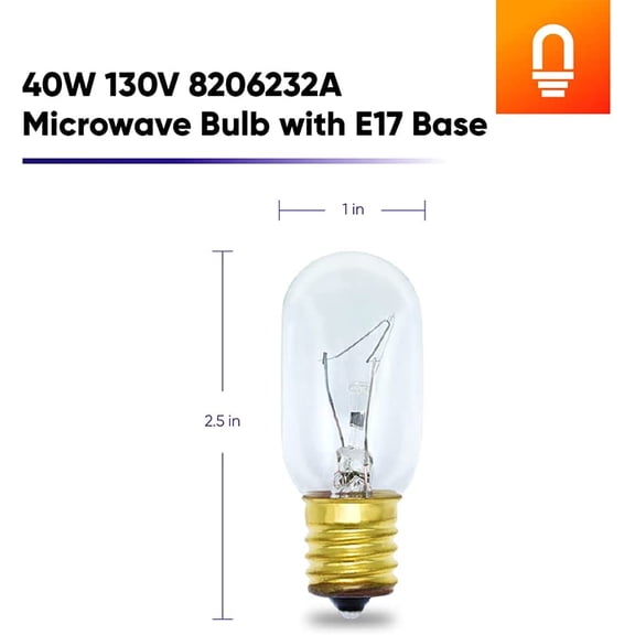 Replacement for 8206232a Whirlpool Microwave 40w Appliance Light Bulb Dimmable E17 Base 130V 40 Watt Microwave Bulb Replaces 125v 40w Microwave Bulbs & Cooktop Light Bulb 1 Pack