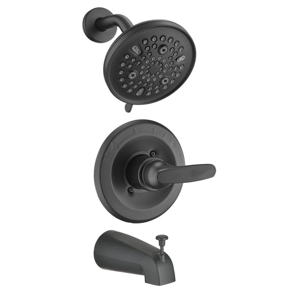 Replacement 9-Setting Rain Shower Faucet Tub Trim Kit for Delta 13/14 Series, High Pressure 5.5" Round Rain Shower Head& Handle Set, Matte Black(Valve& Catridge Not Inclued)