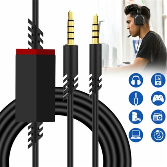 Replacement A40 Audio Cord, 2M Nylon Braided Cable with Inline Mute, for Astro A40TR/A10 Gaming Headset, Compatible with PS5/PS4 Controller, Black