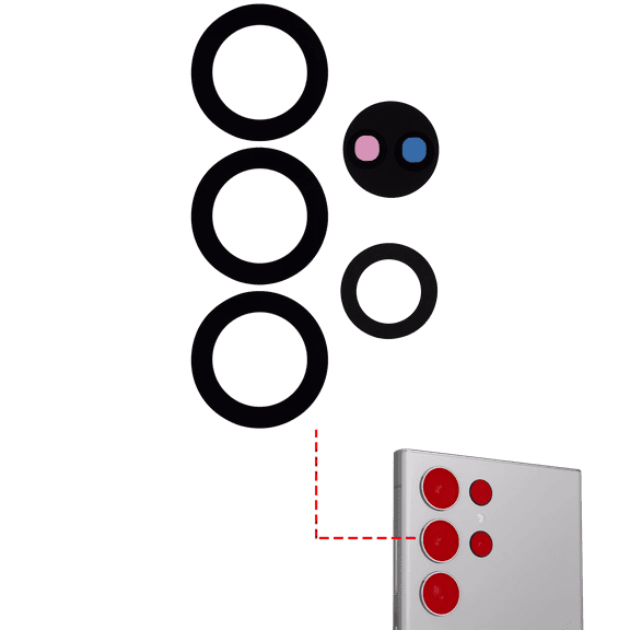 Replacement Back Camera Lens (Glass Only) With Adhesive Compatible For Samsung Galaxy S23 Ultra 5G (Black) (10 Pack)