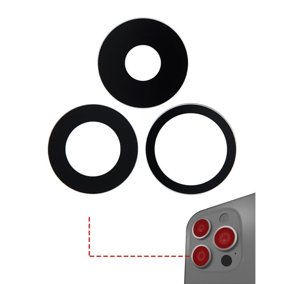 Replacement Back Camera Lens (Glass Only) With Adhesive Compatible For iPhone 14 Pro / 14 Pro Max (3 Piece Set) (Real Sapphire) (Premium)