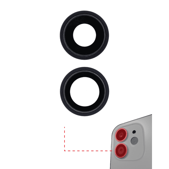 Replacement Back Camera Lens With Bracket & Bezel Compatible For iPhone 12 / 12 Mini (Black) (Real Sapphire / Premium)