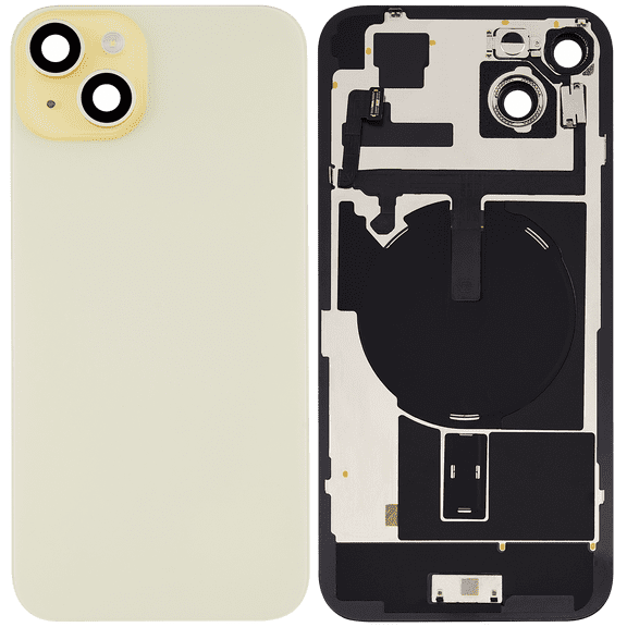 Replacement Back Glass W/Steel Plate W/Wireless NFC Charging Magnet & Flashlight Flex For iPhone 15 Plus (Yellow)