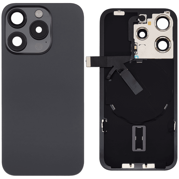 Replacement Back Glass W/Steel Plate W/Wireless NFC Charging Magnet & Flashlight Flex For iPhone 15 Pro (Black Titanium)